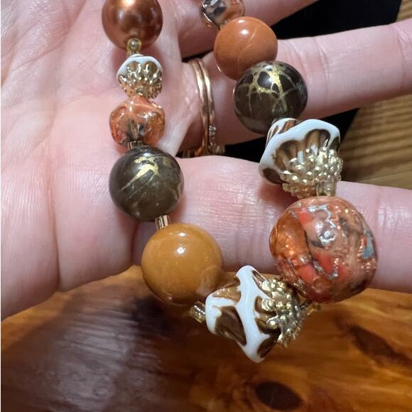 Vintage Textured Beaded Earth Tone Hues Long Necklace Layering Jewelry 16 Inch - Picture 5 of 7